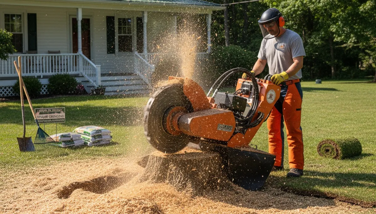 Professional stump grinding removing tree stumps in Bird In Hand, Lancaster, PA yard