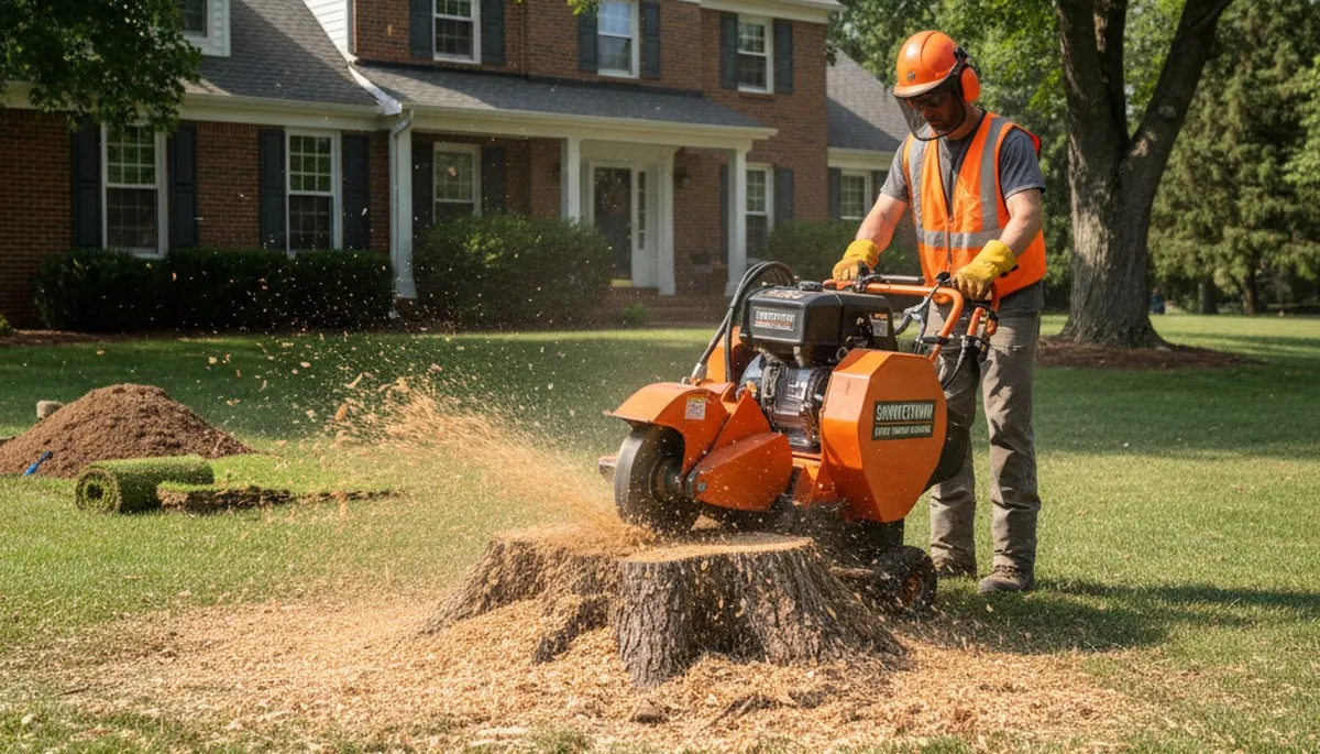Professional stump grinding removing tree stumps in Smoketown Lancaster PA yard for clean landscape