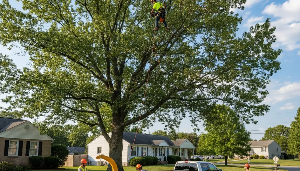 Professional tree removal service in Lancaster, PA safely cutting and clearing large oak tree