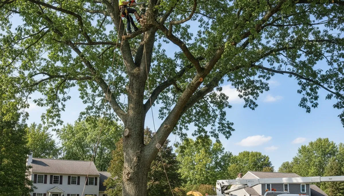Professional tree removal service crew working safely in Lancaster, PA